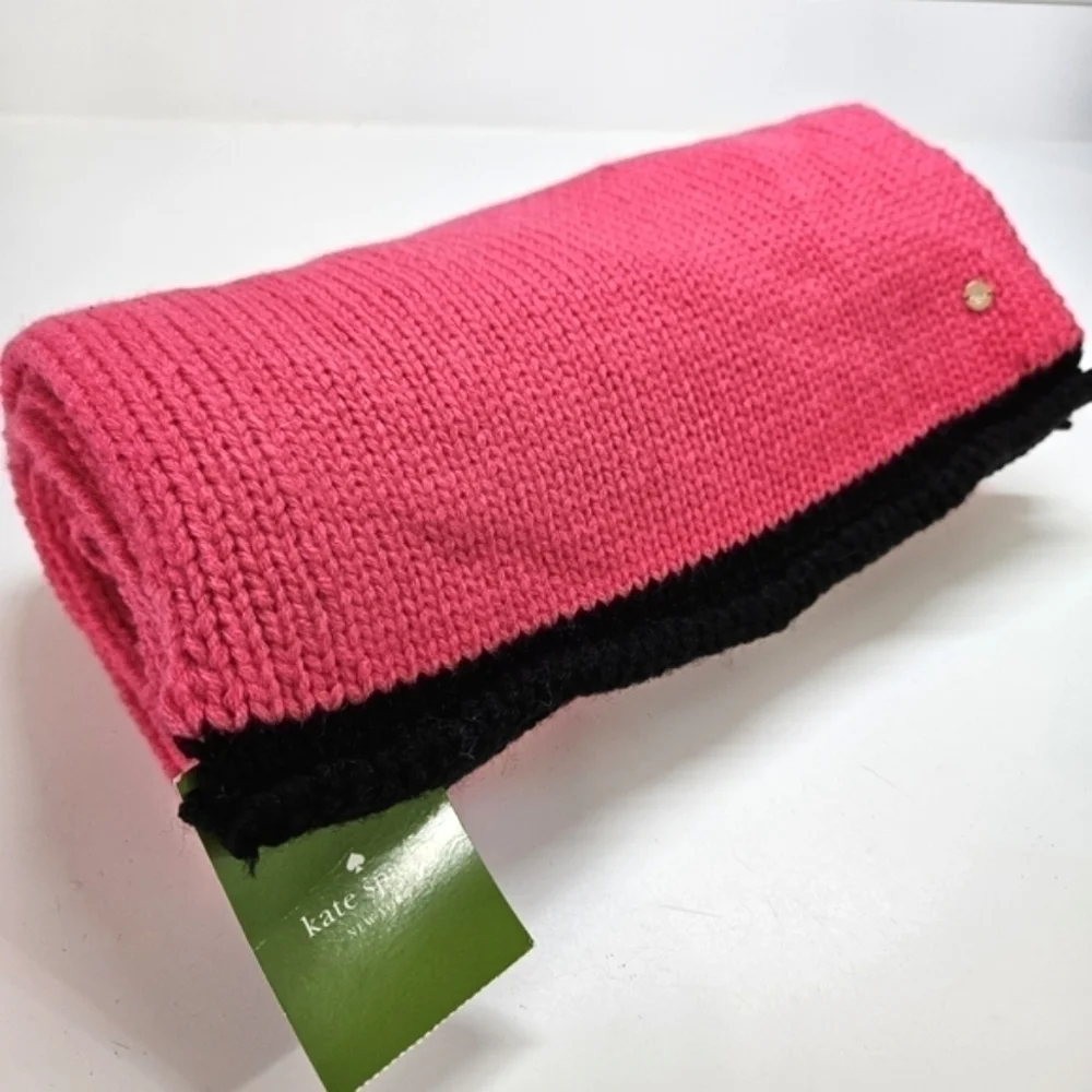 NEW Kate Spade Fine Gauge Jersey Knit Muffler Scarf Pink Swirl/Black Wool Blend